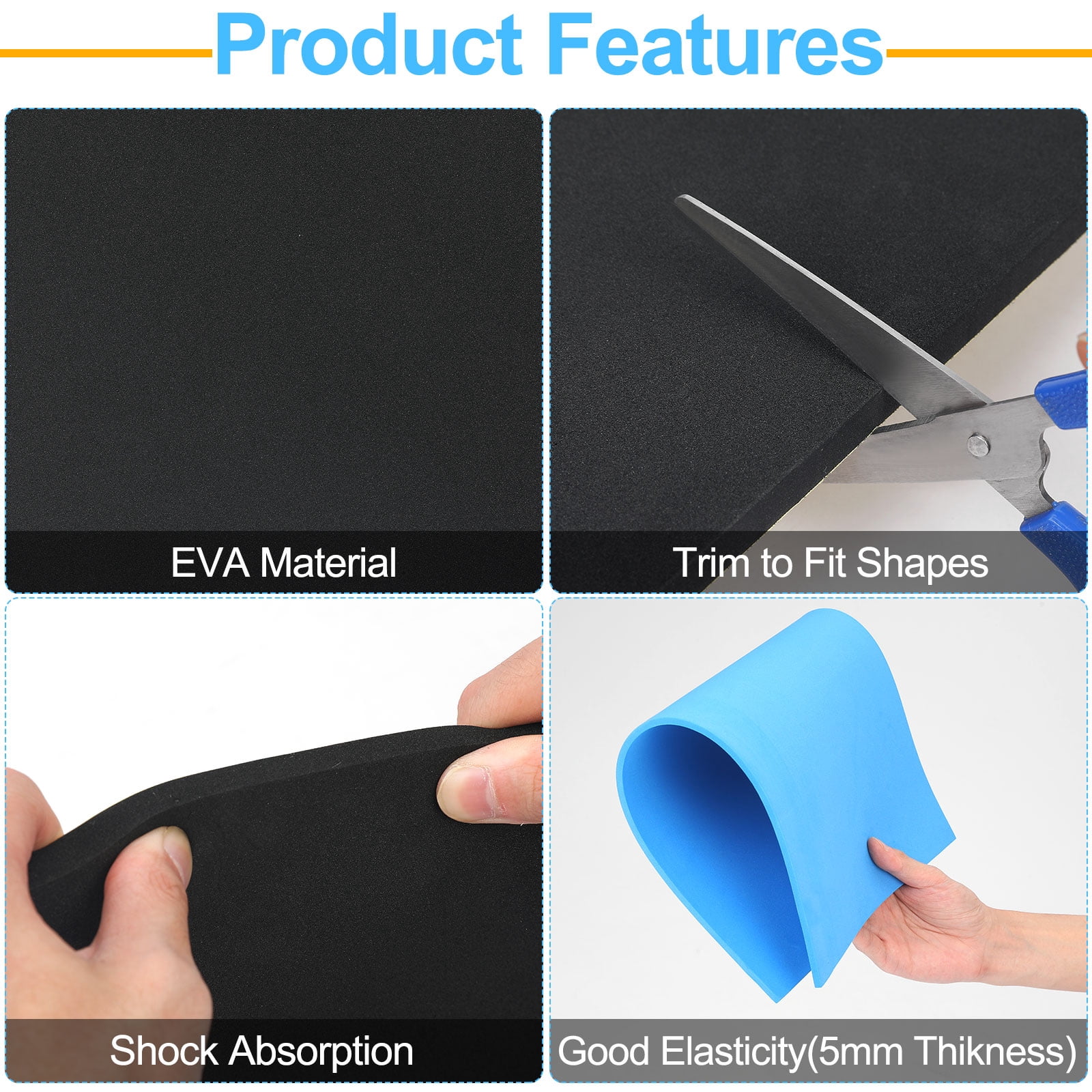 Tool Box Foam 19"x11" EVA Non-Slip Toolbox foam Liner 6in1 Set