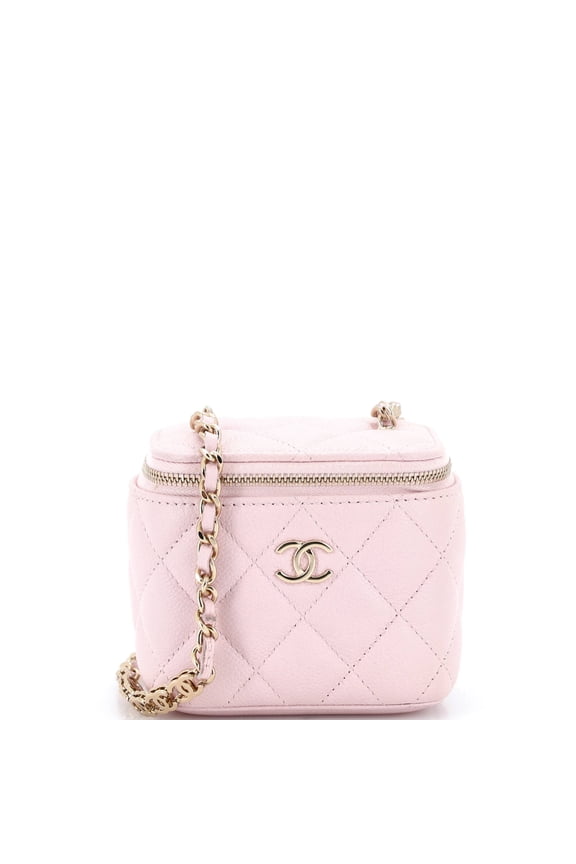 Pre-Owned Tiny CC Link Vanity Case with Chain Quilted Caviar Mini By Rebag