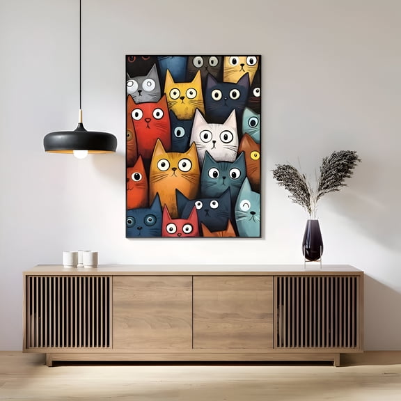 Nordic Cartoon Cat Poster Vibrant Multicolor Cat Wall Art Cute Animal Decor for Bedroom Living Room Office Perfect Gift for Holidays, UNFRAMED 8x12