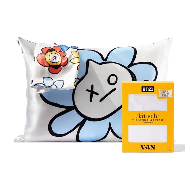 Funda de almohada Kitsch x BT21 (Van) satinada con cremallera Queen/Standard