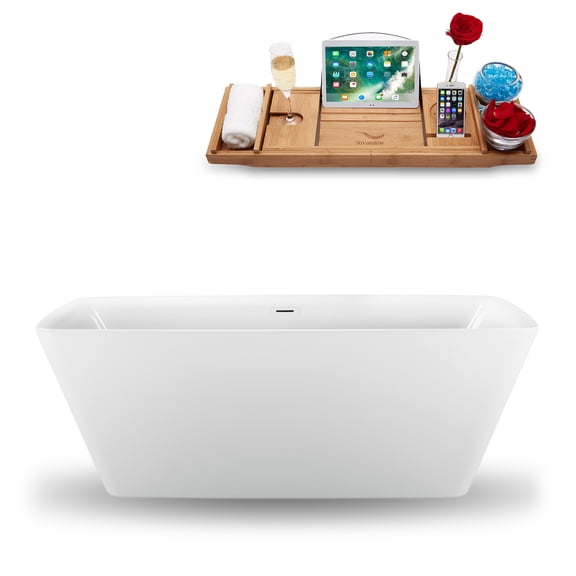 59" Streamline N1261WH Freestanding Tub and Tray With Internal Drain