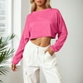 thumbnail image 2 of HNMKIU Cropped Crewneck Sweatshirt Long Sleeve Top for Women Casual Pullover Soft Comfortable Streetwear Fashion for Daily Wear and Light Exercise Z02_Hot Pink,XS, 2 of 6