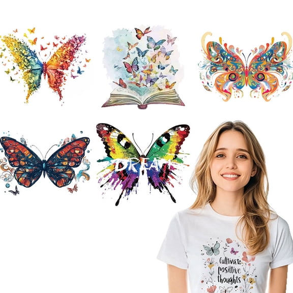 6 Pcs Butterfly Flower Heat Transfer Stickers 6 Styles Inspirational Iron On Transfers Patches Plastic Heat Transfer Decal Clothing Repair Applique