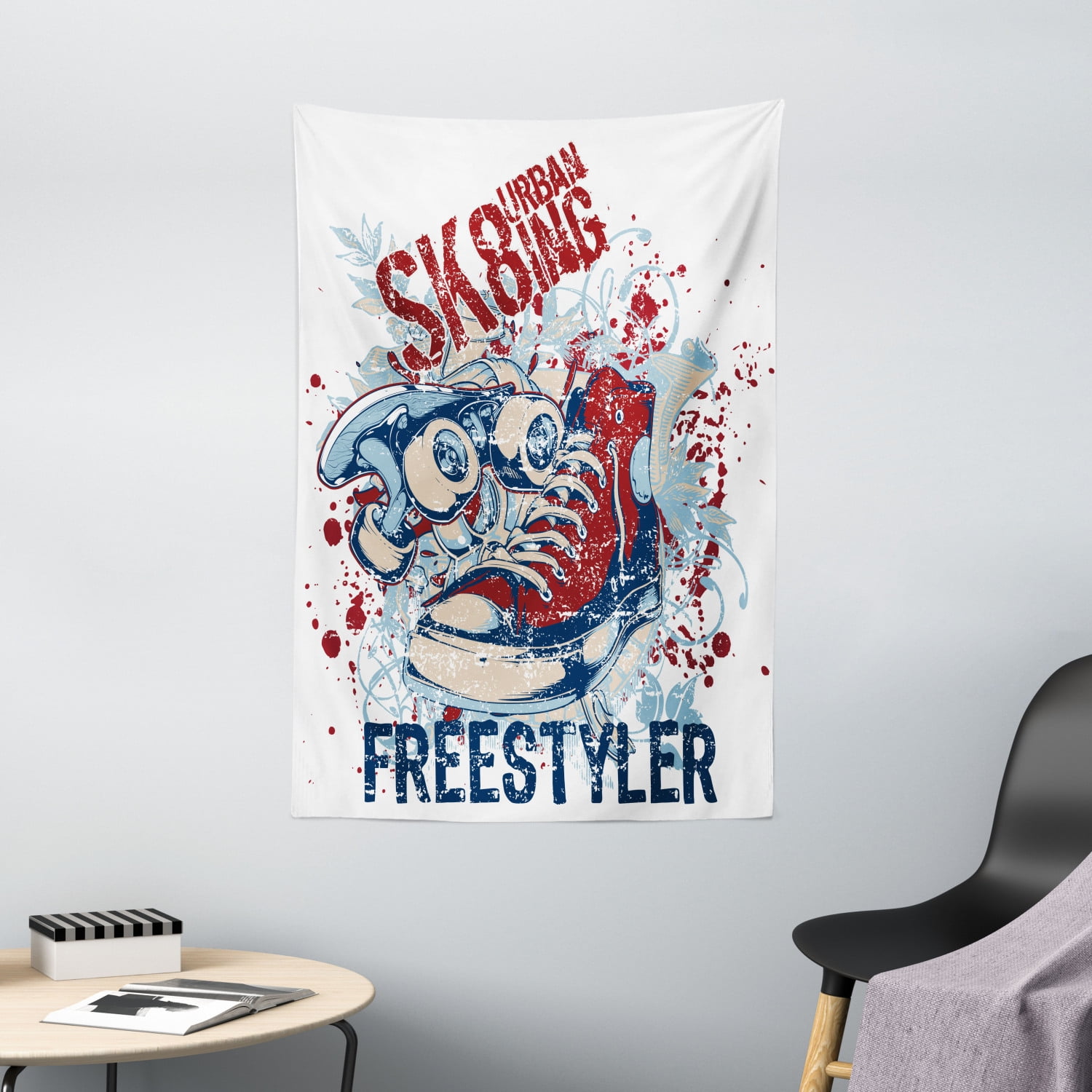 Sports Tapestry, Skateboarding Graphic with Distressed Complex Effects