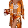 thumbnail image 1 of Liacowi 3 Piece Women Pajamas Set Lace Patchwork Long Sleeve Kimono Bathrobe + Lace Bra + Shorts Floral Robe Sets Sleepwear Loungewear, 1 of 6