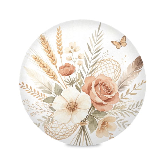 15" Butterfly Vine Printed Round Placemats Set of 1 Heat Resistant Table Mat for Kitchen for Party Deco