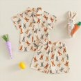 thumbnail image 2 of kpoplk Toddler Baby Boy Easter Outfit Short Sleeve Bunny Print Bow Tie Button Down Shirt Top Shorts 2Pcs Set Size 6M 12M 18M 24M 3T 4T Size 2-3 Years,Beige, 2 of 4