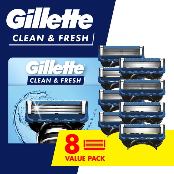 Gillette Mens Razor Refills, Clean & Fresh, 8 Blade Refills