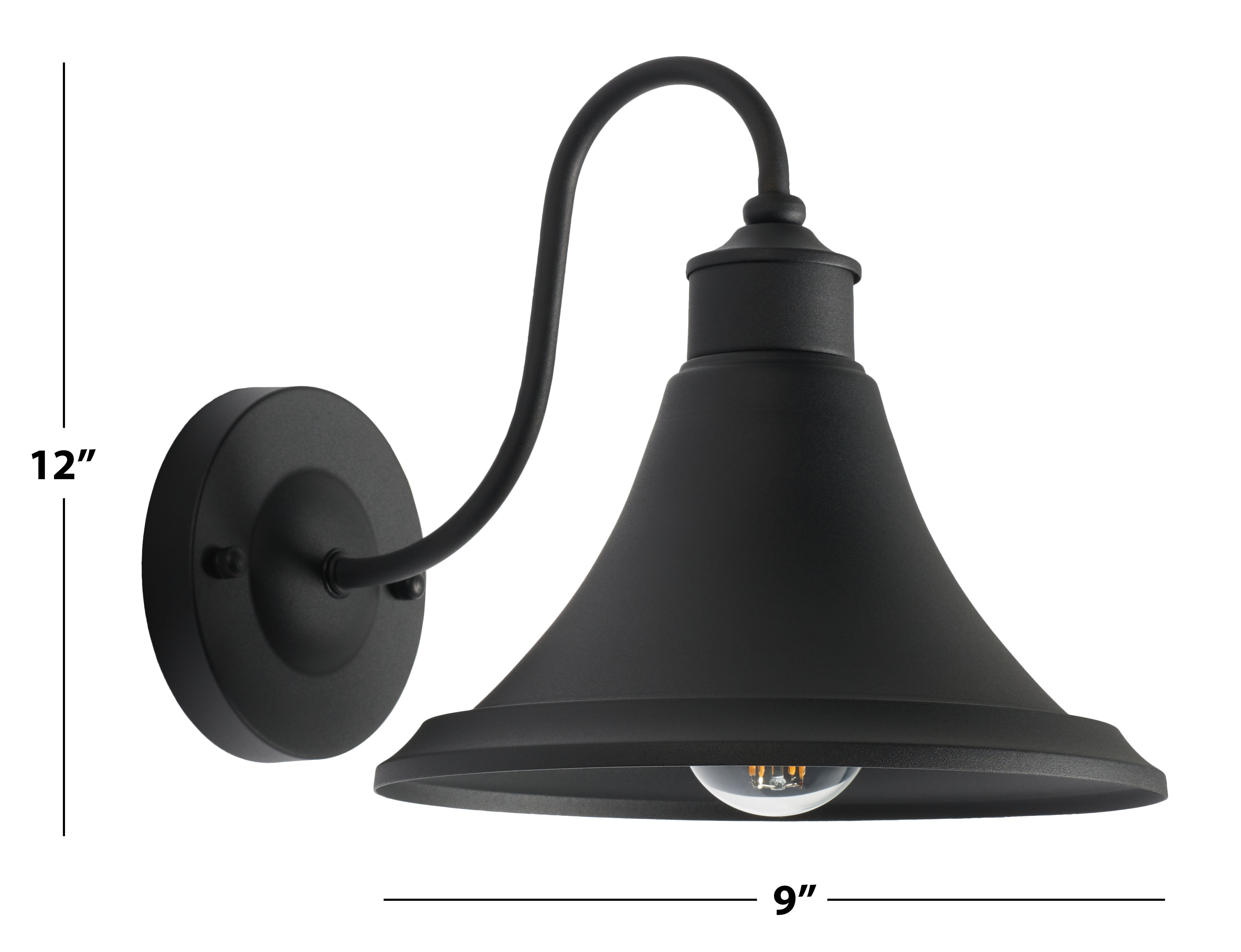 SAFAVIEH Graylyn 2-Light A19 Black Steel Wall Sconce with Black Shade, Set of 2