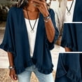 thumbnail image 3 of Dvprdro Womens Open Front Ruffle Sleeve Denim Jacket Light weight Frayed Hem Casual Vintage Washed Trucker Coat, 3 of 8