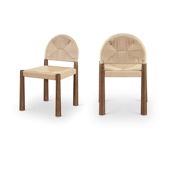 Meridian Furniture Bohemia Beige Woven Seagrass Cord And Solid Wood Dining Chair, Set of 2
