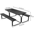 thumbnail image 6 of Dextrus Picnic Table Bench Set 6 ft Outdoor Camping with Stable Steel Frame & Wooden Texture Tabletop Weather Resistant w/Umbrella Hole - Black, 6 of 6