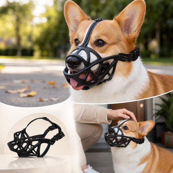 Breathable Basket Style Dog Muzzle, Adjustable Pet Mouth Cover, Open Hole Muzzle That Enables Panting and Drinking for Medium and Large Breeds