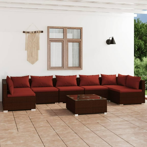 vidaXL 8 Piece Patio Lounge Set with Cushions Poly Rattan Brown, 3101899