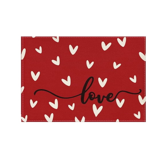 Red Love Hearts Placemats Set of 4, 12x17 Inch Seasonal Anniversary Holiday Table Mats for Party Kitchen Dining Decoration