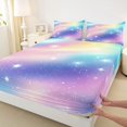 thumbnail image 5 of Manfei Galaxy Starry Sky Queen Sheets, Glitter Stars Print Queen Sheet Sets, Pink Blue, 4pcs, 1 Flat Sheet, 1 Fitted Sheet and 2 Pillowcases, 5 of 6