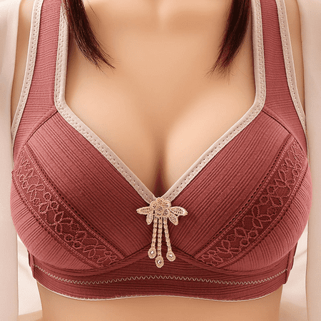 Fulorrnie Bras for Women Plus Size Wirefree Comfort Supportive Back Fat Smoothing Plunge Full Figure Lift Bra Brick Red 44