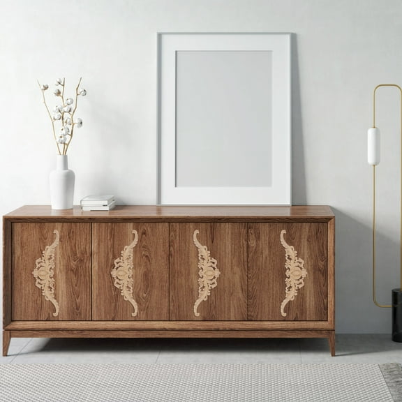 PAMINGONO 2Pcs Wood Carved Applique Onlays for Cabinet Decoration Ornamental Shape 11.8x2.8x0.3in