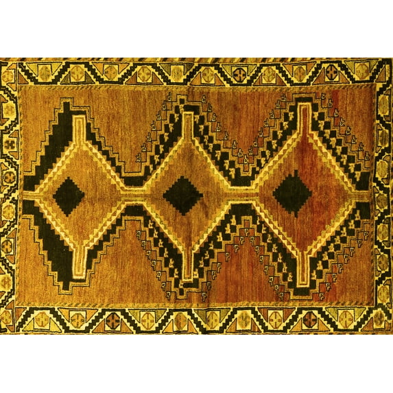 Ahgly Company Machine Washable Indoor Rectangle Southwestern Yellow Country Area Rugs, 7' x 10'
