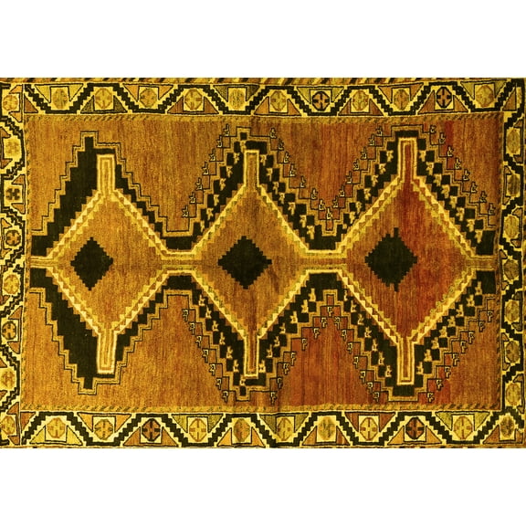 Ahgly Company Machine Washable Indoor Rectangle Southwestern Yellow Country Area Rugs, 5' x 7'