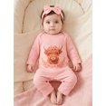 thumbnail image 3 of Cenuakty Baby Girls Fall Romper Highland Cow Print Long Sleeve Round Neck Ribbed Jumpsuit with Bow Headband, 3 of 8