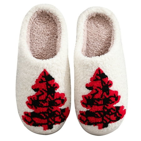 

Women Men Indoor Slippers Comfortable Christmas Tree Cotton Slippers Non-Slip Warm Plush Home Slipper White 36-37