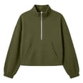 thumbnail image 6 of Liweisiy Women's Half Zip Stand Collar Sweatshirt Drop Shoulder Long Sleeve Solid Color Shirts With Pocket Casual Cropped Pullover Tops Army Green L, 6 of 6