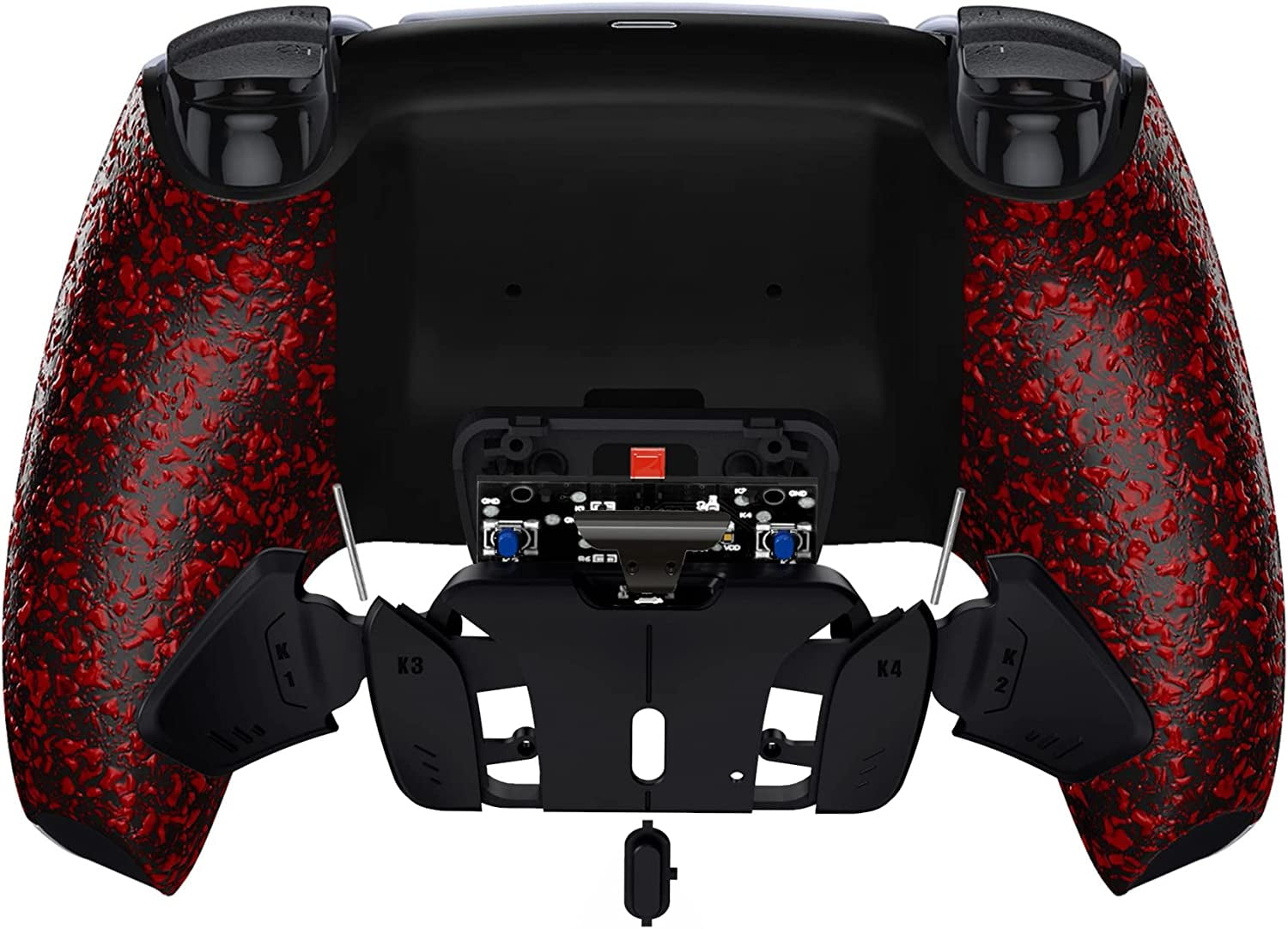 eXtremeRate Textured Red Programable RISE4 Remap Kit Upgrade Board & Redesigned Back Shell & 4 Back Buttons for ps5 Controller BDM-030/040