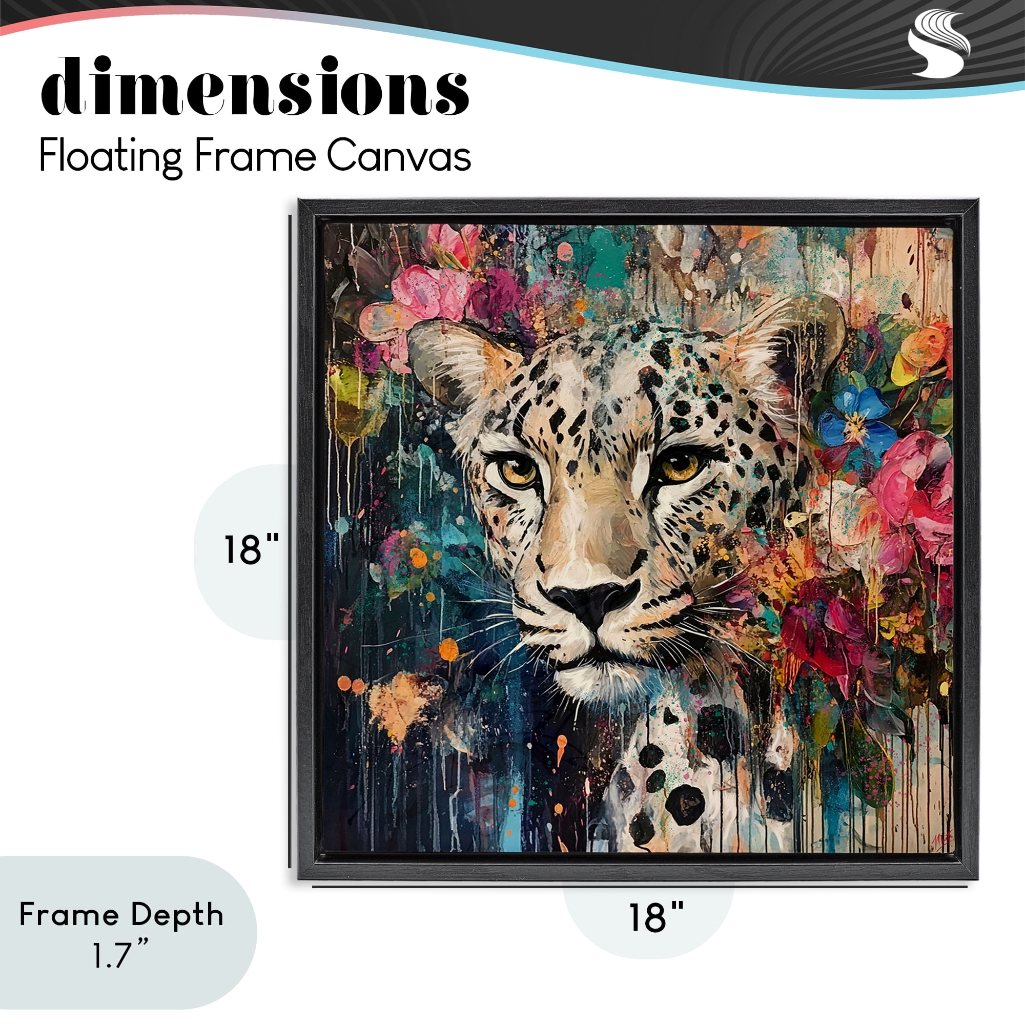 Stupell Industries Cheetah & Exotic Blooms Black Framed Floater Canvas Wall Art, design by Marta Wiley