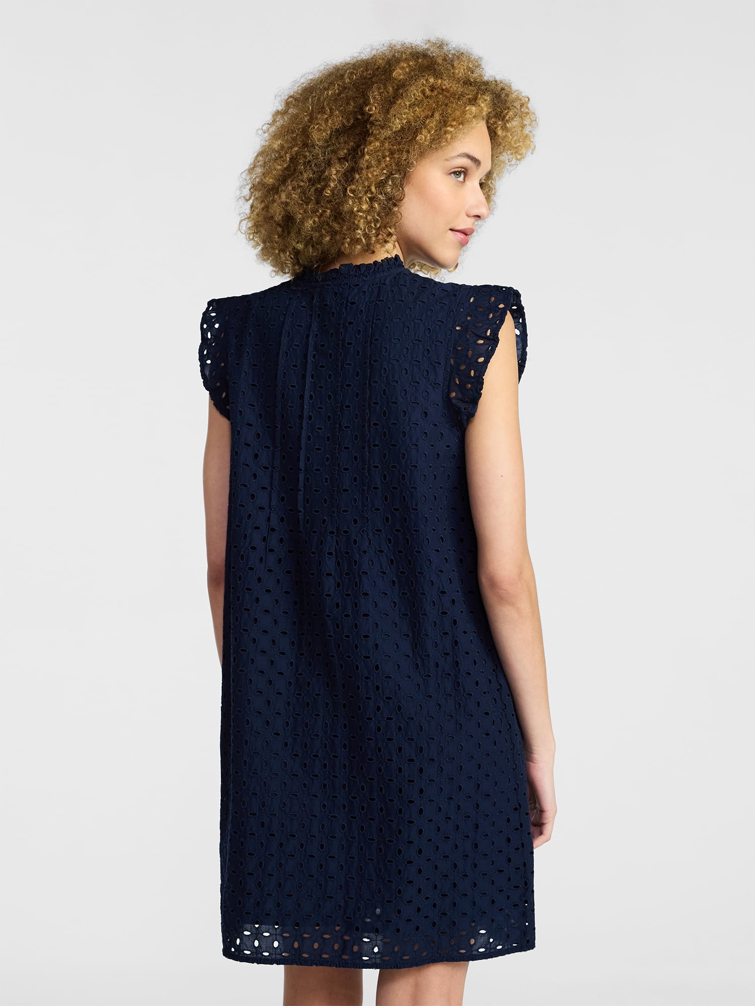 Time and Tru Women's Cotton Eyelet Mini Dress with Flutter Sleeves, Sizes XS-XXXL