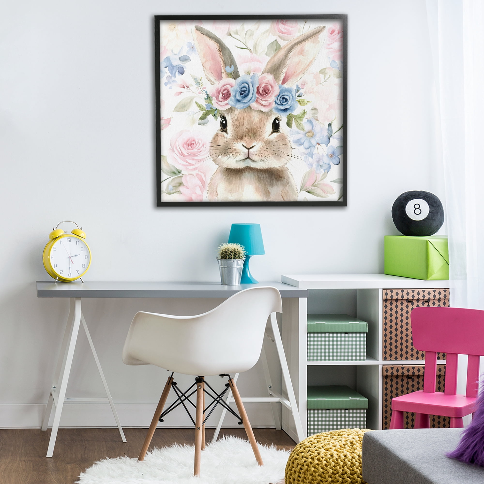 Stupell Industries Flower Power Bunny Black Framed Giclee Art, design by Tina LeCour