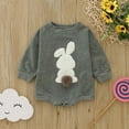 thumbnail image 2 of Likimi Baby Girls Romper Long Sleeve Solid Color Print Jumpsuit Loose Relaxed Soft Fall Winter Onesie Size 0-3 Months Grey, 2 of 5