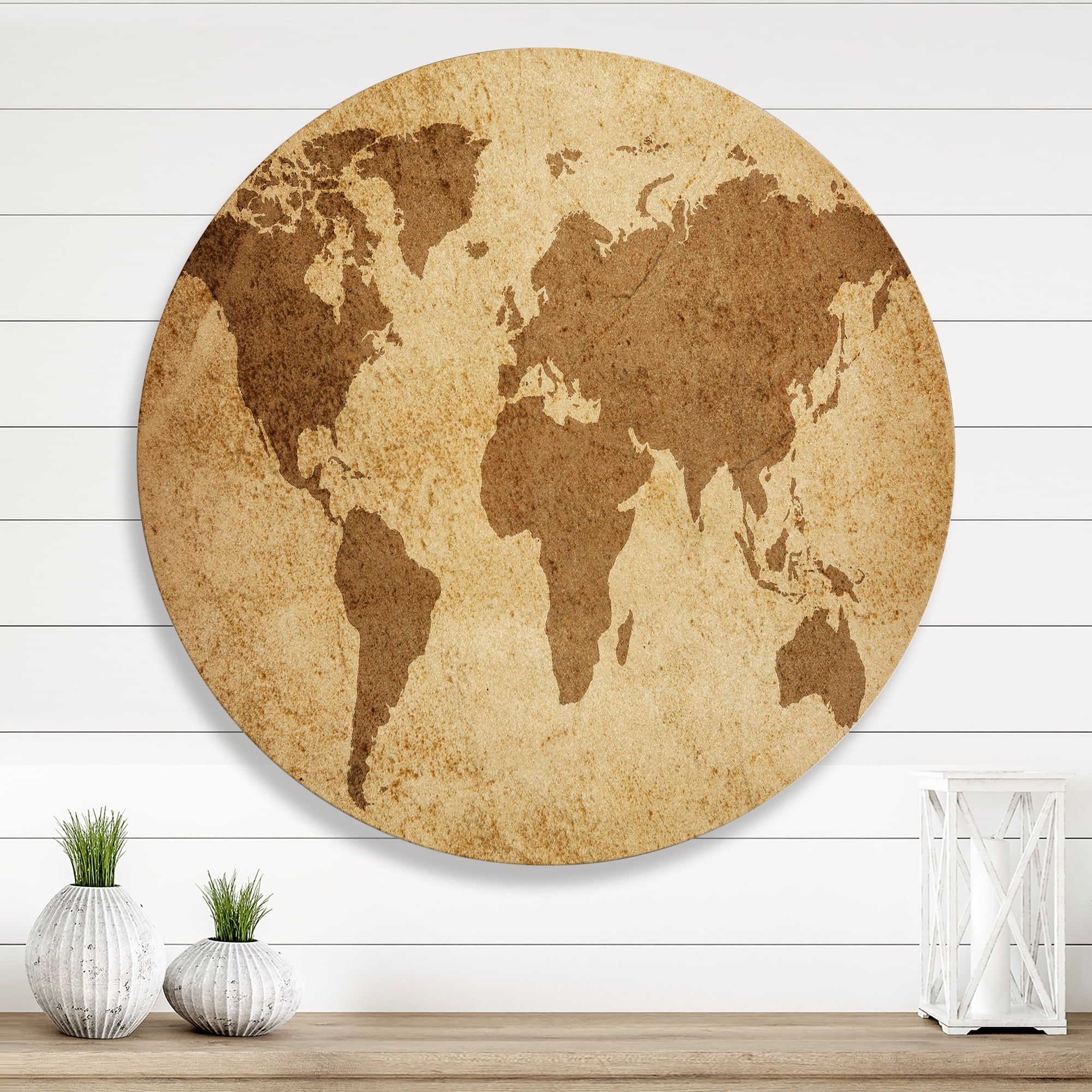 Designart 'Ancient World Map V' Vintage Circle Metal Wall Art 11x11 - Disc of 11