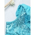 thumbnail image 7 of YONGHS Kids Girls 2 Piece Gymnastics Dance Outfits Sequins Crop Top with Shorts Set Lake Green 12, 7 of 7