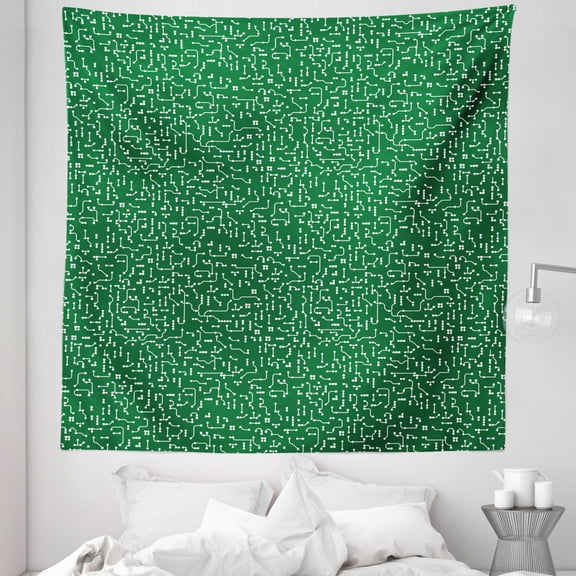 Circuit Board Tapestry, Electricity Binary Codes Card Orderly Repeated Pattern of Artwork, Fabric Wall Hanging Decor for Bedroom Living Room Dorm, 5 Sizes, Forest Green and White, by Ambesonne