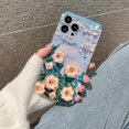 thumbnail image 3 of For iPhone 16 Pro Case Floral Pattern IMD TPU Phone Back Cover Rhinestone Decor - Purple Flower, 3 of 5