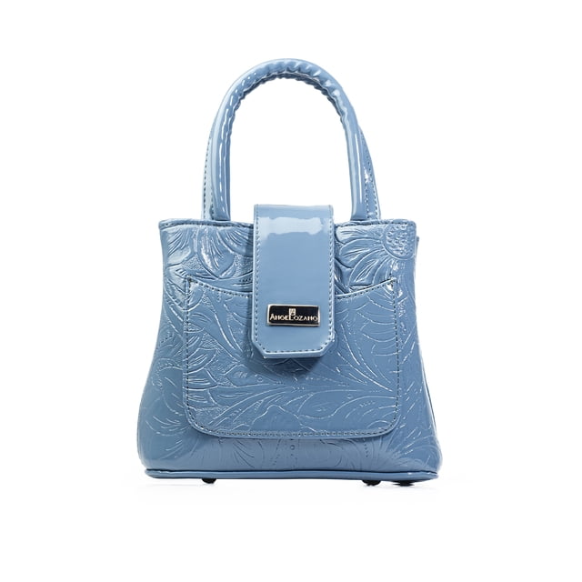 Bolso ÁNGELOZANO Aurelia tipo Satchel Baby Blue en Sintético Charol Grabado con Asa y Correa Desmontable