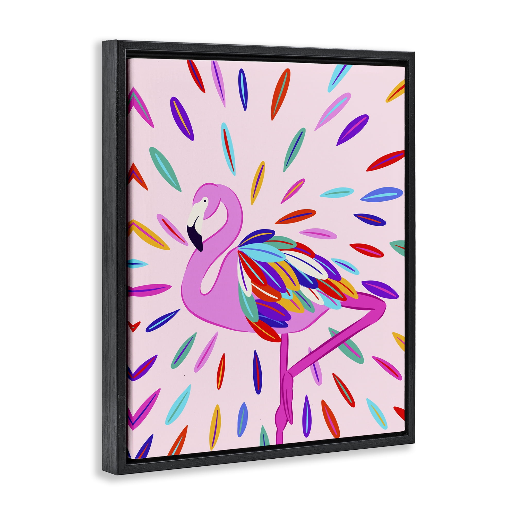Stupell Industries Flamingo Feather Flair Animals Painting Black Floater Framed Canvas Art Print Wall Art, 25 x 31