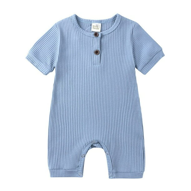 Pelele de verano para bebe recien nacido ropa de bebe de Color solido peleles de nina Pelele de algodon de manga corta con cuello redondo para