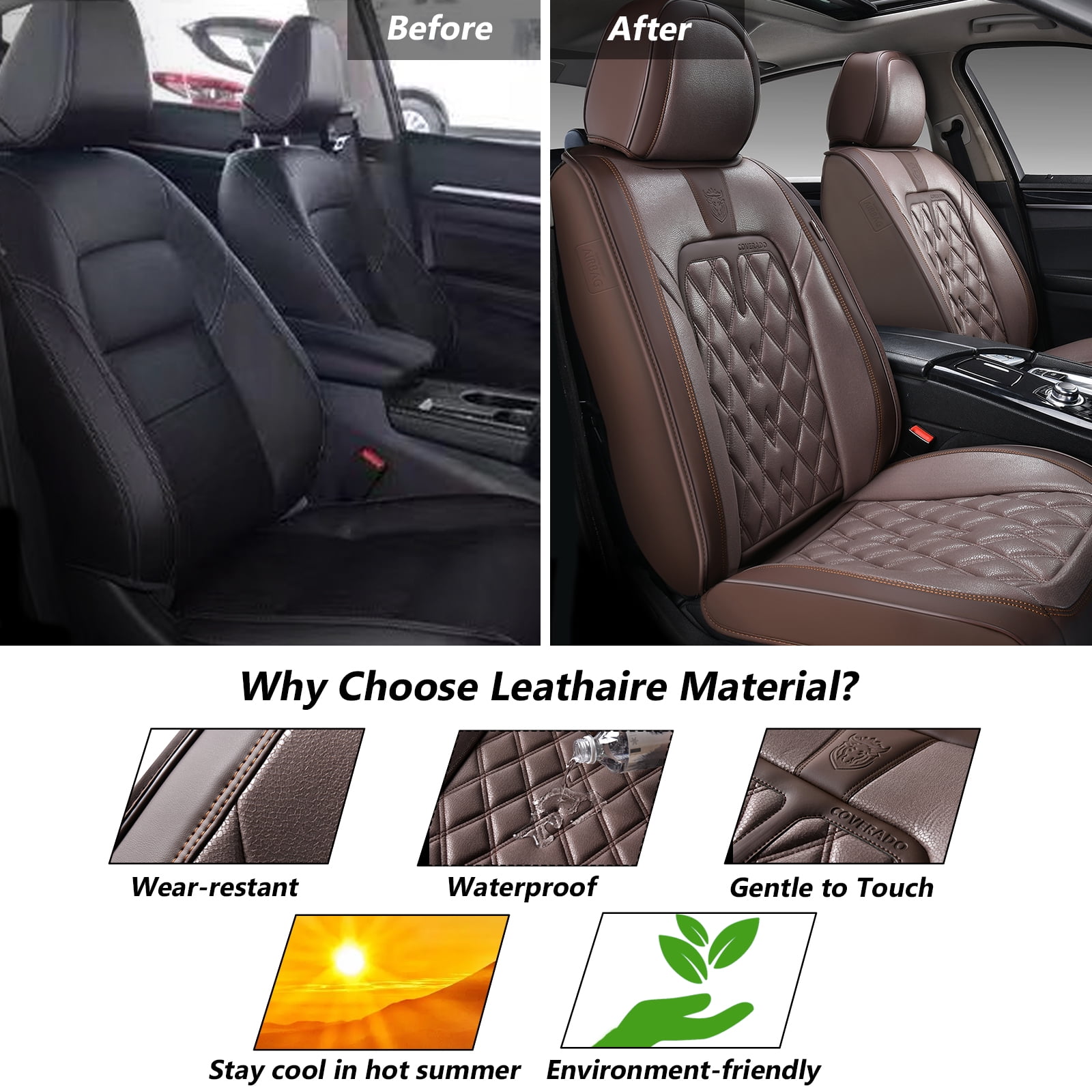 Coverado Car Seat Covers Full Set, Front and Back Seat Protectors,  Waterproof Faux Leather Seats Cushions, Universal Fit for Most Cars, SUVs  and Trucks, Black Fits select: 2009-2022 FORD F150