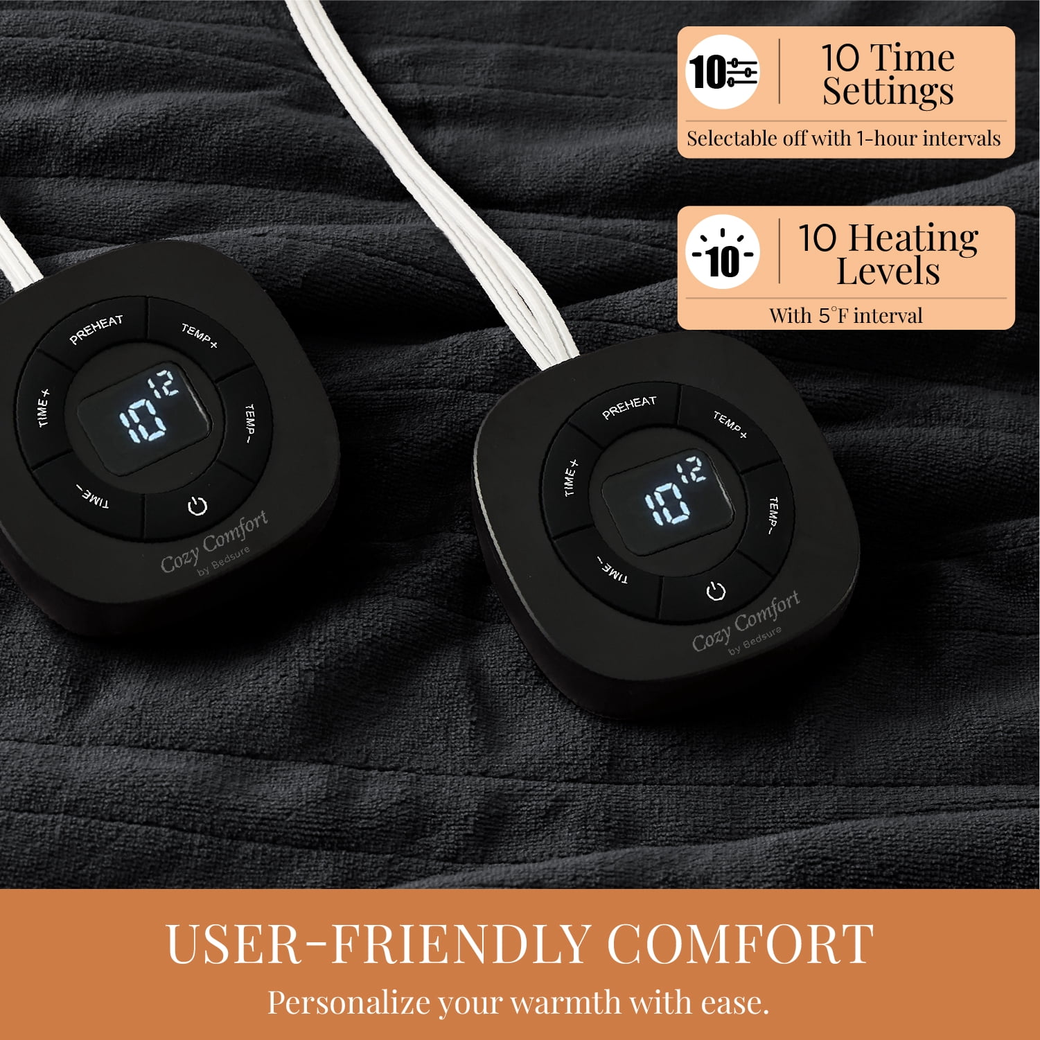 U by Bedsure Flannel Electric Blanket Queen, Flannel Heated Blanket with 10 Heat Settings, with 10 Time Settings, 8 hrs Timer Auto Shut Off, and Dual Control, 84x90 inches, Black