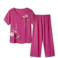 thumbnail image 2 of Yuwull Pajama Sets for Women 2 Piece, Women's Pajama Sets Capris Pajama Sets for Women 2 Piece Casual Floral Printed Short-Sleeve Top Capris Pants Plus Size Comfy Summer Outfit Pjs Set Loungewear - Im, 2 of 3