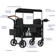 Vipsafe Foldable Wagon Stroller for 4 Kids, All-Terrain Convertible Baby Stroller for Toddlers with 5-Point Harness, Foot Brake, 9-Level Adjustable Handle, Removable Canopy, Black