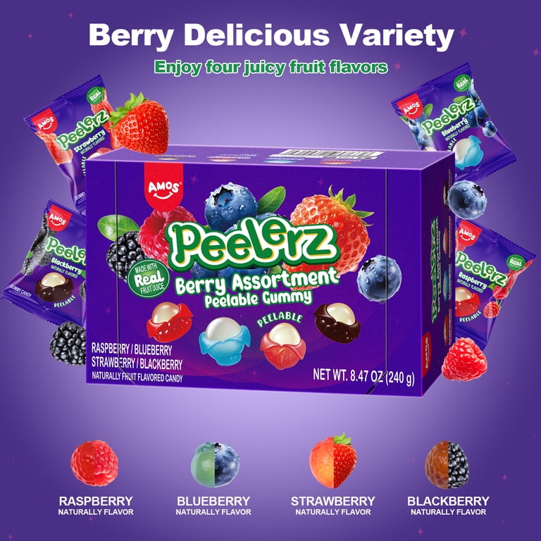 AMOS, Peelerz Variety Candy Packs, Berry Mixed Peelable Gummy 8.47