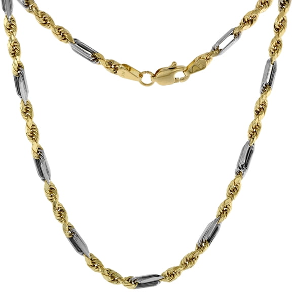 Semi Hollow 14k 2-tone Gold 3mm Milano Rope Figarope Chain Necklace for Men & Women High Polish 24 inch