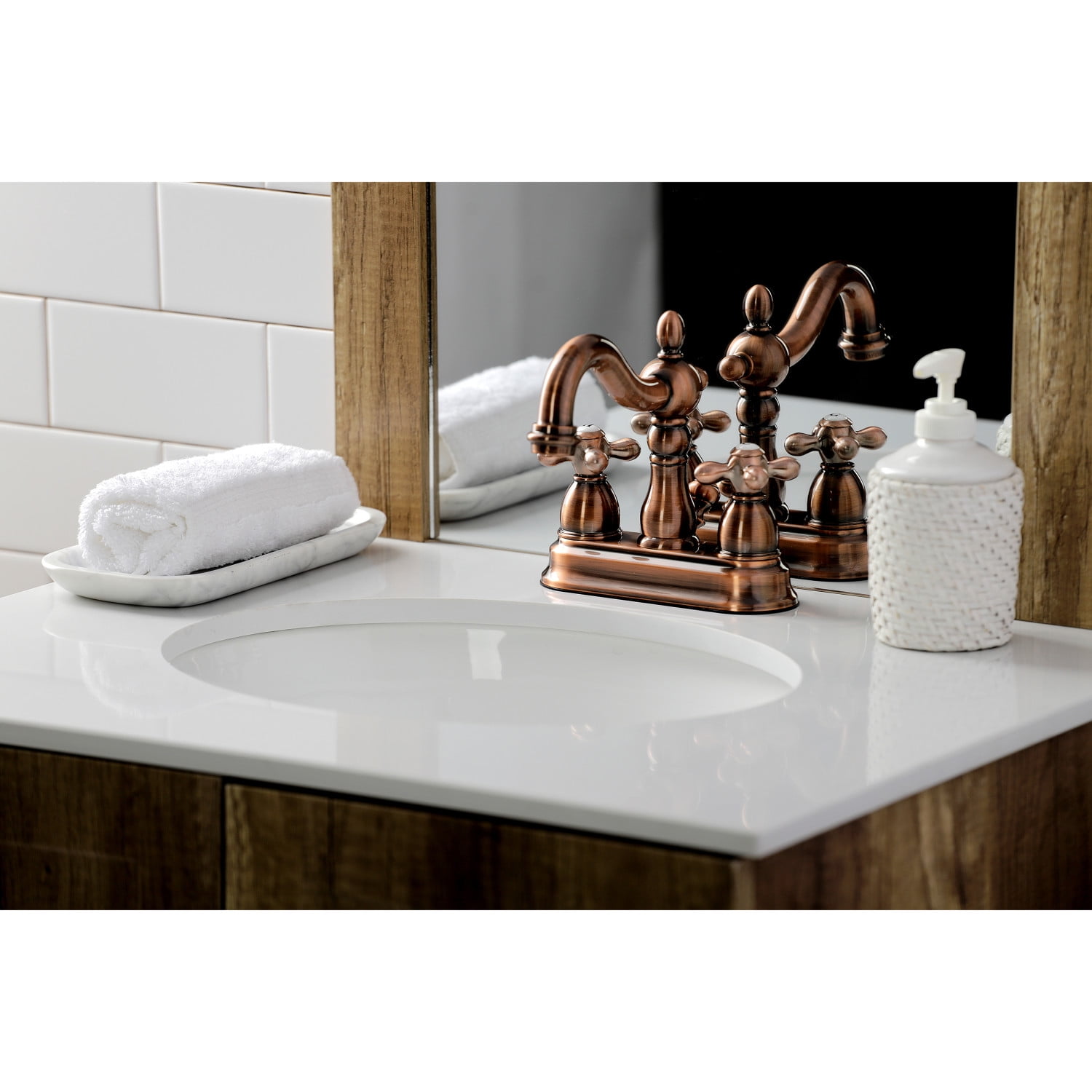 Kingston Brass KB160AXAC Heritage 4 in. Centerset Bathroom Faucet, Antique Copper