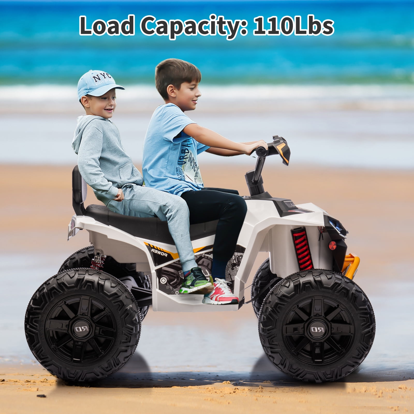 24V 2-Seater Electric Kids ATV Ride-On Car – Dual 550W Motors, Off-Road 4-Wheeler, 14.4'' Wheels, LED Lights, Music, High/Low Speed, For Boys & Girls Ages 3-8
