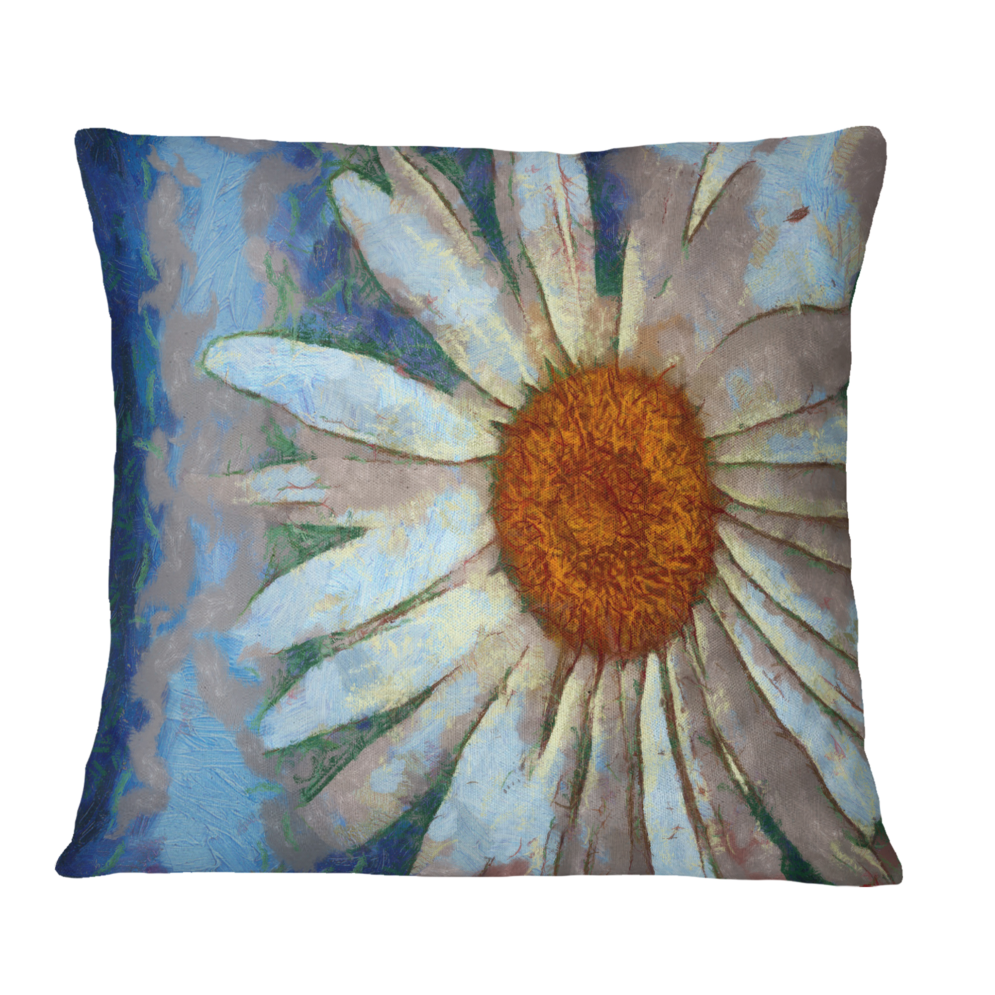 Designart Hand drawn White Chamomile Flower - Flower Throw Pillow - 18x18