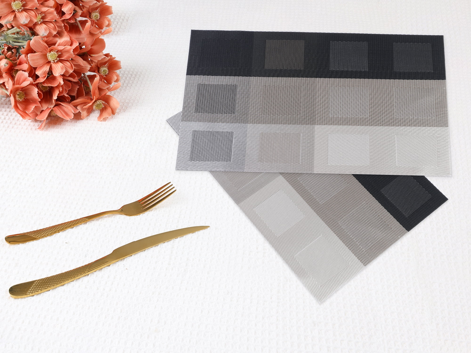 Unique Bargains Placemats Set of 6 for Dining Table Decor Washable Table Mat Gray Black
