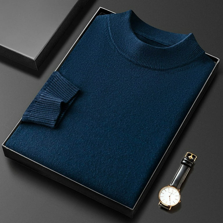 ZCFZJW Mens Mock Neck Sweaters Lightweight Casual Soft Slim Fit Basic Solid Color Long Sleeve Fall Winter Thick Warm Pullover Sweater Tops Blue XXXL - Walmart.com